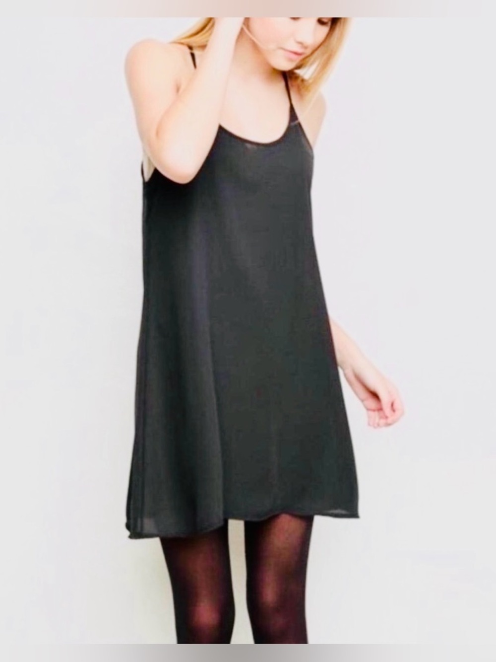 Brandy Melville Black V-Neck Slip Cami Dress with Thin Straps